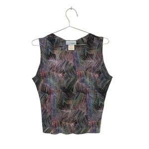 VTG Vintage Self Esteem Plisse Tank Top Y2K 90's Stretch Crinkle Rainbow L